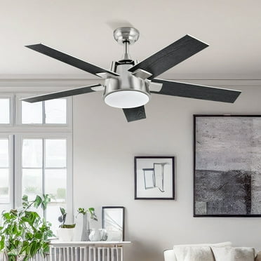 DEXTRUS 52in Modern Ceiling Fan with Light, Quiet Reversible Motor, Dimmable LED 3-Color, 6-Speed 5 Blades Memory Function for Bedroom Living Room Patio, Black