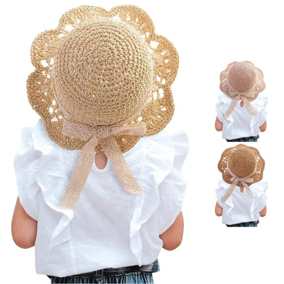 Rggeeun Baby Summer Straw Hat with Wide Brim Bowknot Upf 50 Lightweight Cap Mesh Breathable Sun Hat Boy and Girl Training Stylish,White,3-6 Years