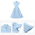 thumbnail image 3 of IBTOM CASTLE Women Vintage V Neck Ruffle Swing Dress 50s 60s Button up Rockabilly Prom Cocktail Party Midi Evening Dress S Light Blue, 3 of 7