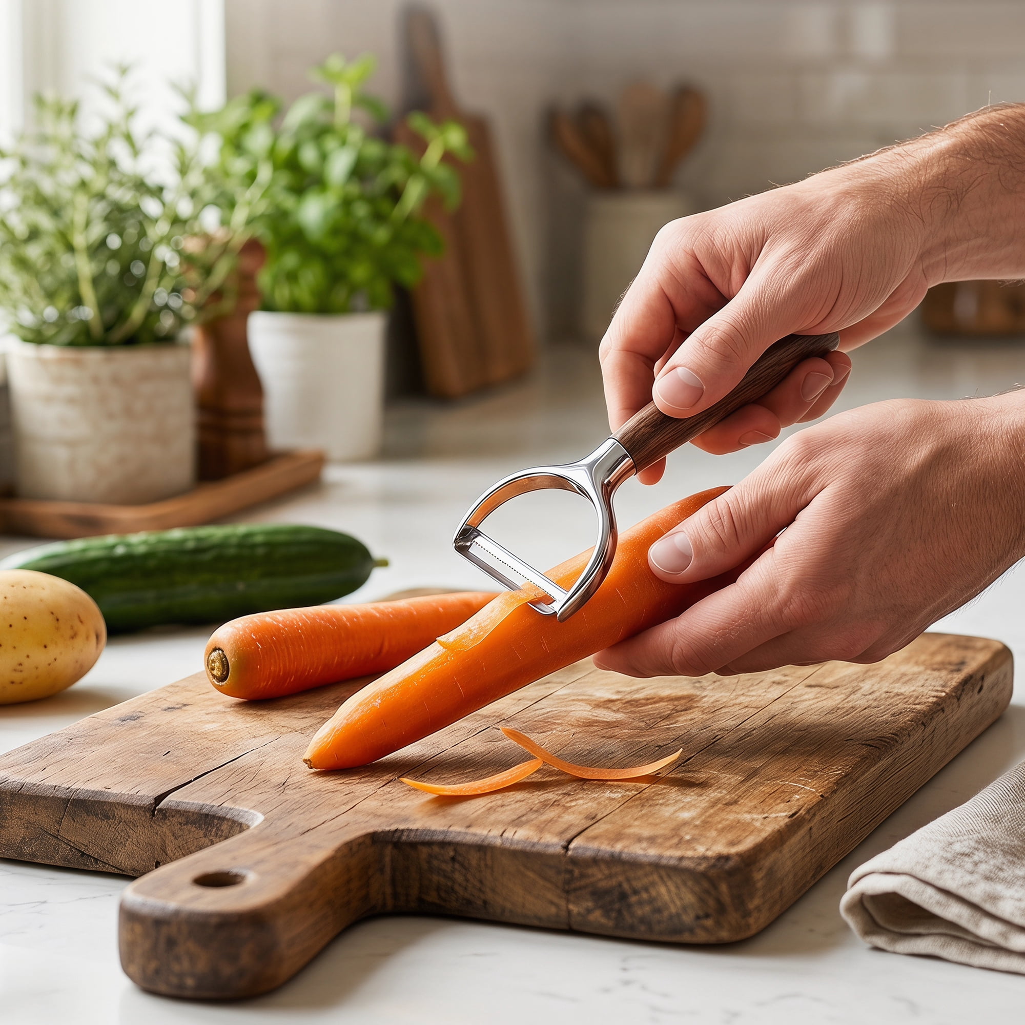 Unique Bargains Wood Apple Peeler, Durable Potato Peeler with Ergonomic Handle Dark Brown