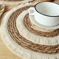 thumbnail image 4 of Round Woven Placemats, Corn Straw Braided Placemat with Cotton Tassel, Resistant Non-Slip Weave Rattan Table Mats Placemats for Dinning Table, 9.8" in dia, Set of 5, 4 of 8