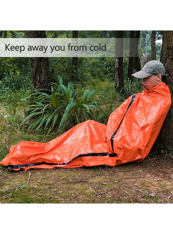 Outdoor Sleeping Bag, Emergency Sleeping Bag,Reusable Emergency Sleeping Bag Thermal Waterproof Survival Camping Travel Orange