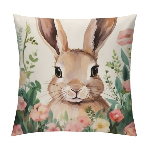 SHERONV Easter Floral Pillow Covers Spring Flowers Bunny Holiday Cushion Cases Rabbit Decoration for Home Couch 20x20in