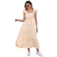 thumbnail image 2 of FYMNSI Mommy and Me Plaid Print Dresses with Pockets Sleeveless Smocked Long Sundress Casual High Waist Midi Tank Dress Yellow (Women L), 2 of 10