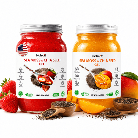 Irish Sea Moss Gel | Sea Moss, Chia Seeds, Strawberry, Mango, Pack Of 2 Jars | Made In USA