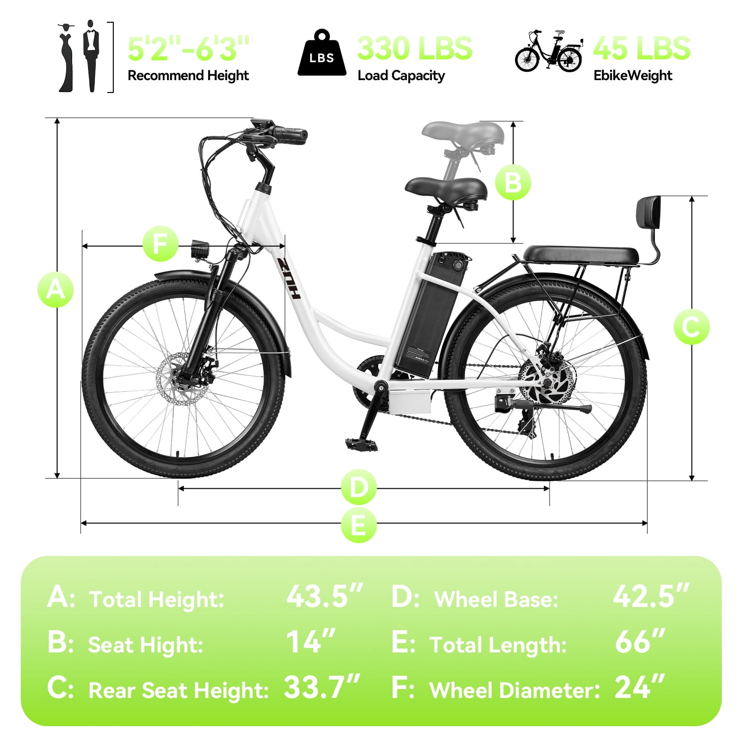 ZNH 26'' Electric Commuter Bike，700w Electric Bicycle w 48v13ah Removable Batttery,City Ebike w Rear Frame，Easy to Install，UL2849，7-Speed,White