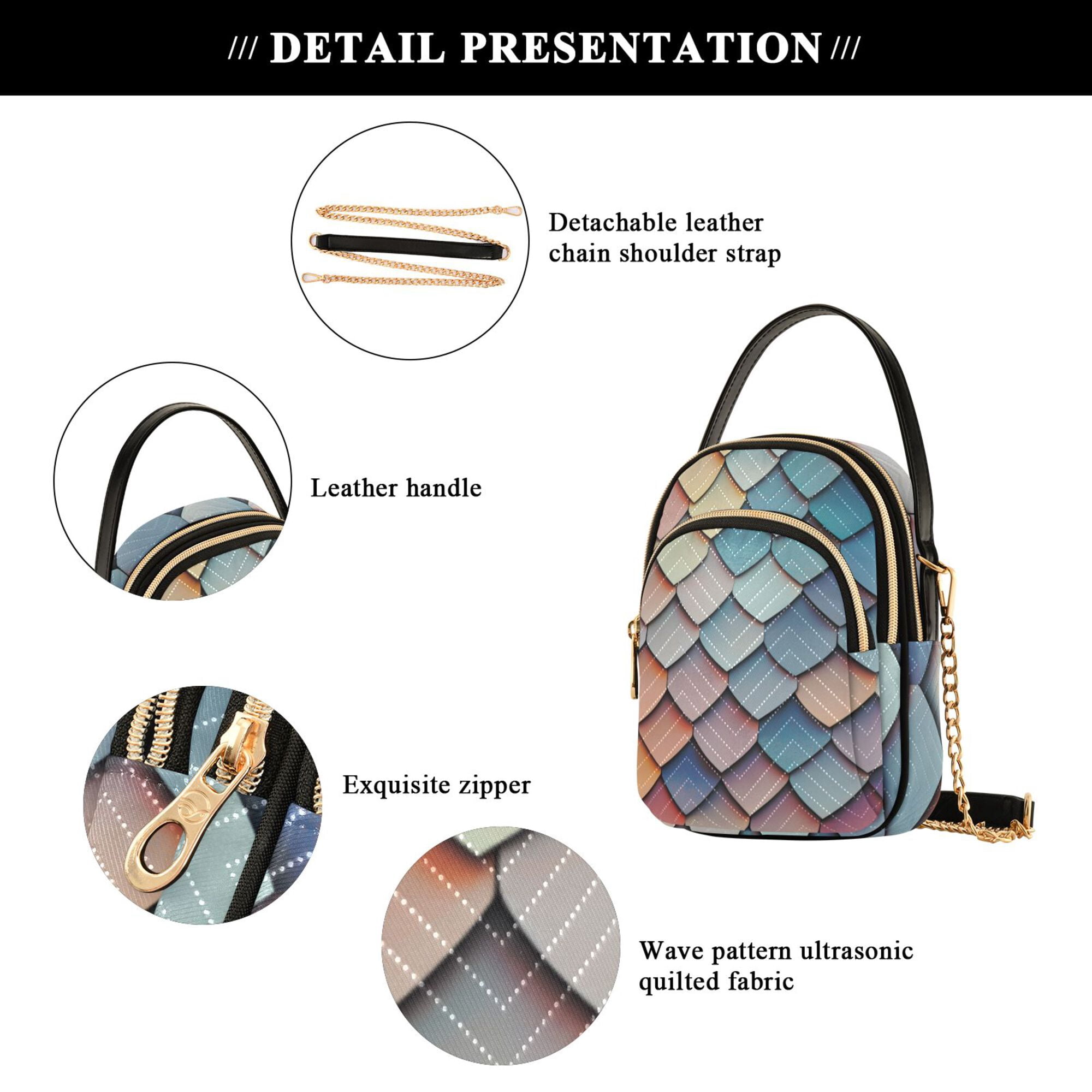 FORMRS Crossbody Bag for Women Quilted Travel Shoulder Cell Phone Purse with Chain Strap Handbag, Blue Art Pattern