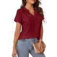 thumbnail image 2 of Amoretu Women's V Neck Shirts Summer Short Sleeve Plain Blouses Tops Red XL, 2 of 4