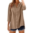 thumbnail image 3 of Vinsonshop Womens Button Down Shirt Casual Comfort Work Tops Linen Womens Clothing Linen Blouse Cotton Linen Cotton Gauze Summer Gauze Shirts Business Casual Gauze Tops Elegant Khaki L, 3 of 9