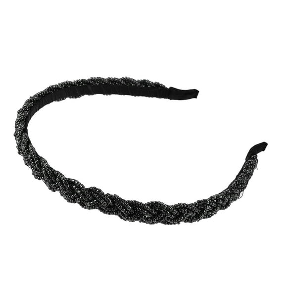 Vocoste 1 Pc Beaded Hair Hoop Hairband for Women Black 0.43 inch Wide