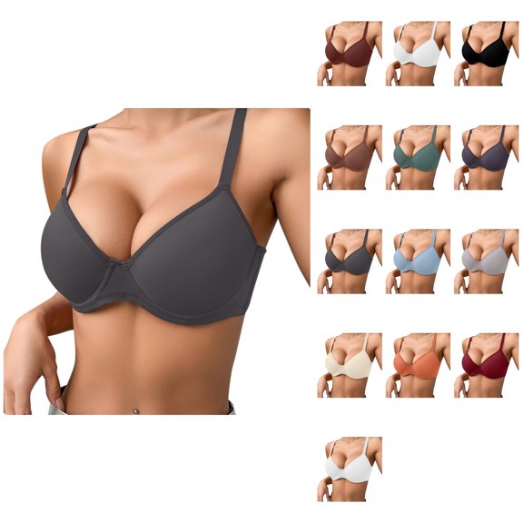 Women's Thin Solid Color Push Up Underwire Bra – Seamless Spaghetti Strap Padded T-Shirt Bra for Comfortable, Breathable, Supportive Everyday Wear