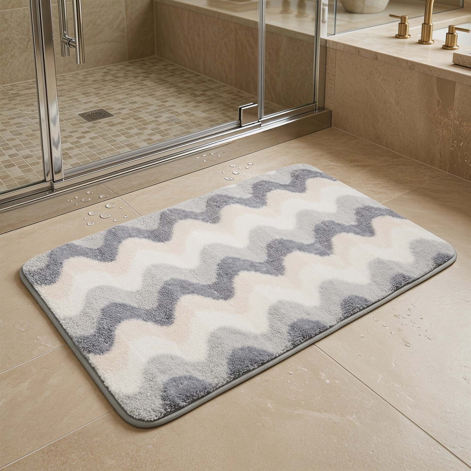 Unique Bargains Absorbent Non-Slip Machine Washable Geometric Bath Mat Gray 32" x 20"