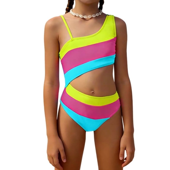 MuXiKeJi Clothes Girls Swimsuit Two Piece Bathing Suit Criss Cross Print Bikini Set with Ruffle Hem Swim Suits 6-14Y