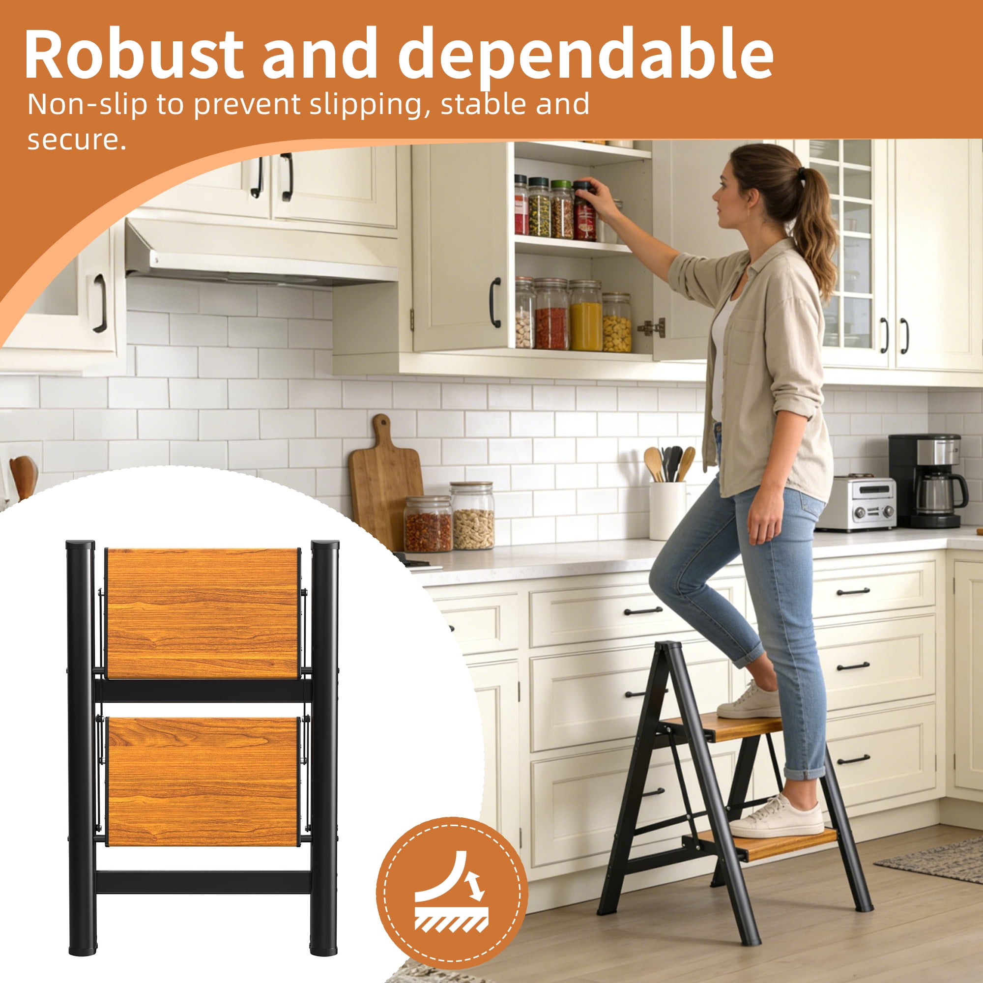 LevLad 2 Step Ladder,Lightweight Metal Folding Step Stool with Anti-Slip Wide Pedal,330lbs Capacity, for Kitchen, Office