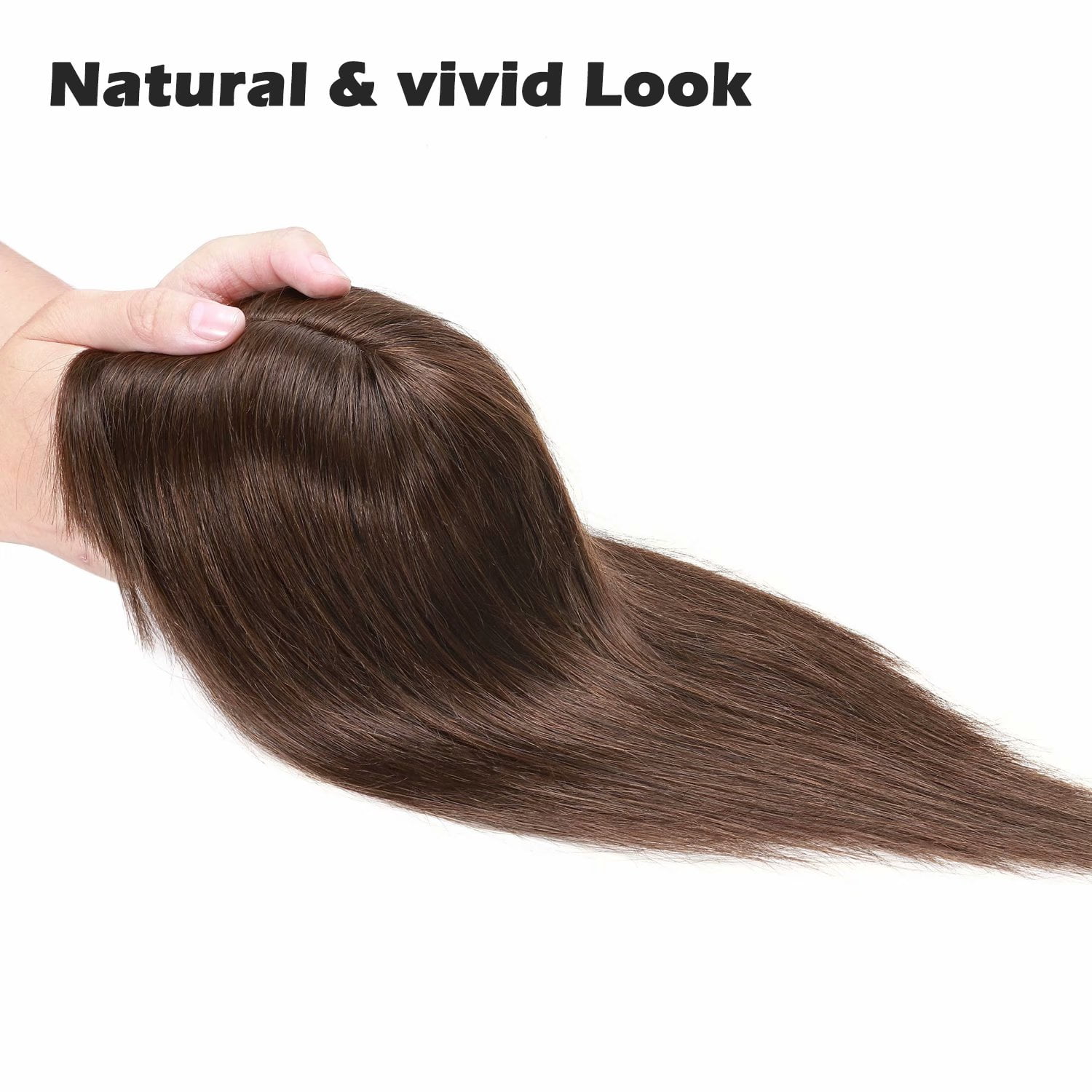 Benehair 100% Real Remy Human Hair Extensions Silk Base Clip In Topper Toupee Hairpiece With Bangs for Women Hair Loss Brown