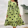 thumbnail image 2 of Cmfcve Women's Party Dress Polka Dot Print Long Sleeve Dance Holiday Dresses Round Neck Tie Front Ruffled Cocktail Evening Dress, 2 of 4