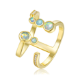 thumbnail image 1 of 925 Sterling Silver 14K Gold Plated Adjustable Created Opal Rings | Stacking Rings | Gold Rings for Women, Ring Size: 7, 1 of 5
