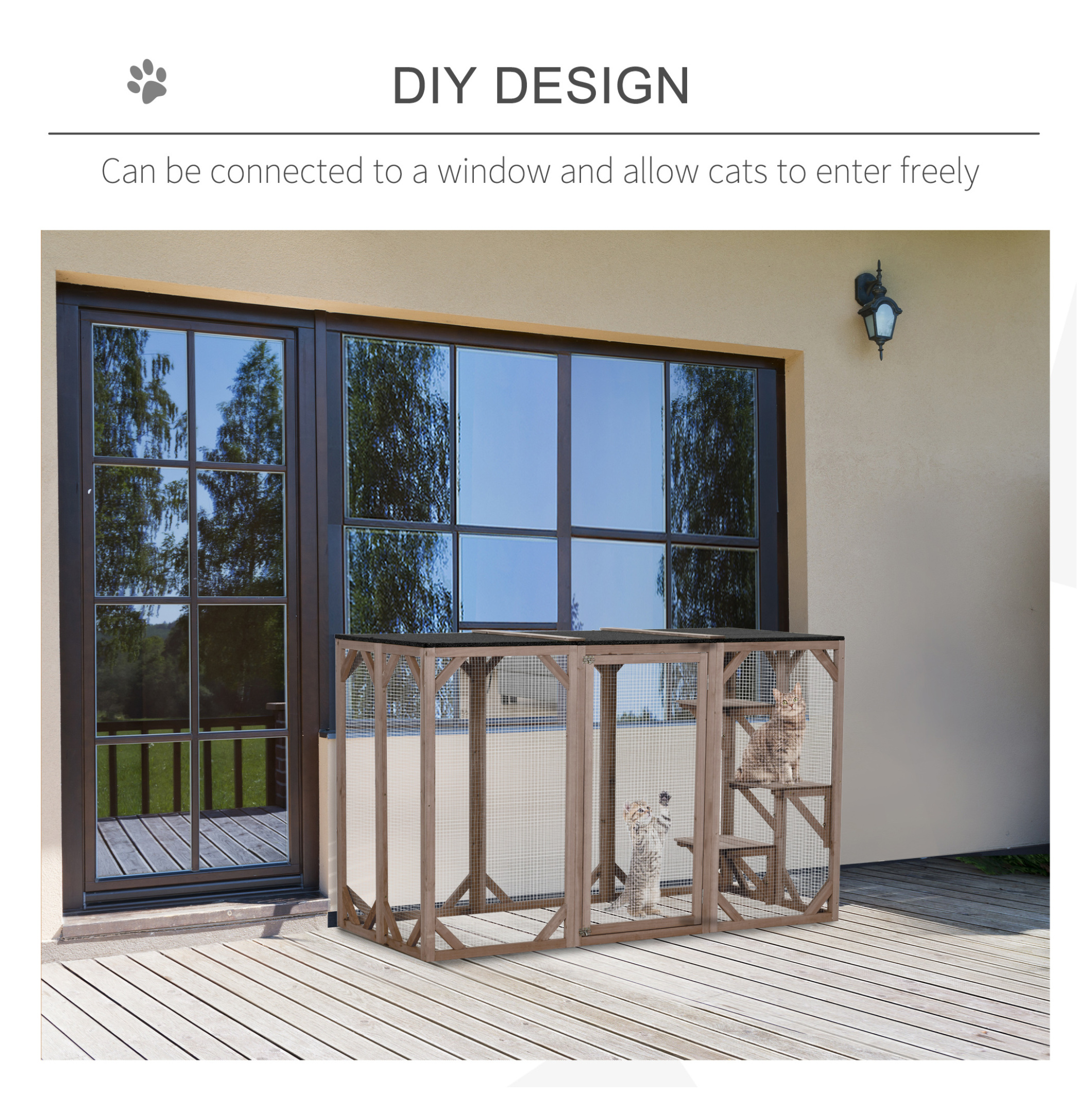 Outdoor Cat House Catio Wooden Feral Cat Shelter 71" Large Door Weatherproof