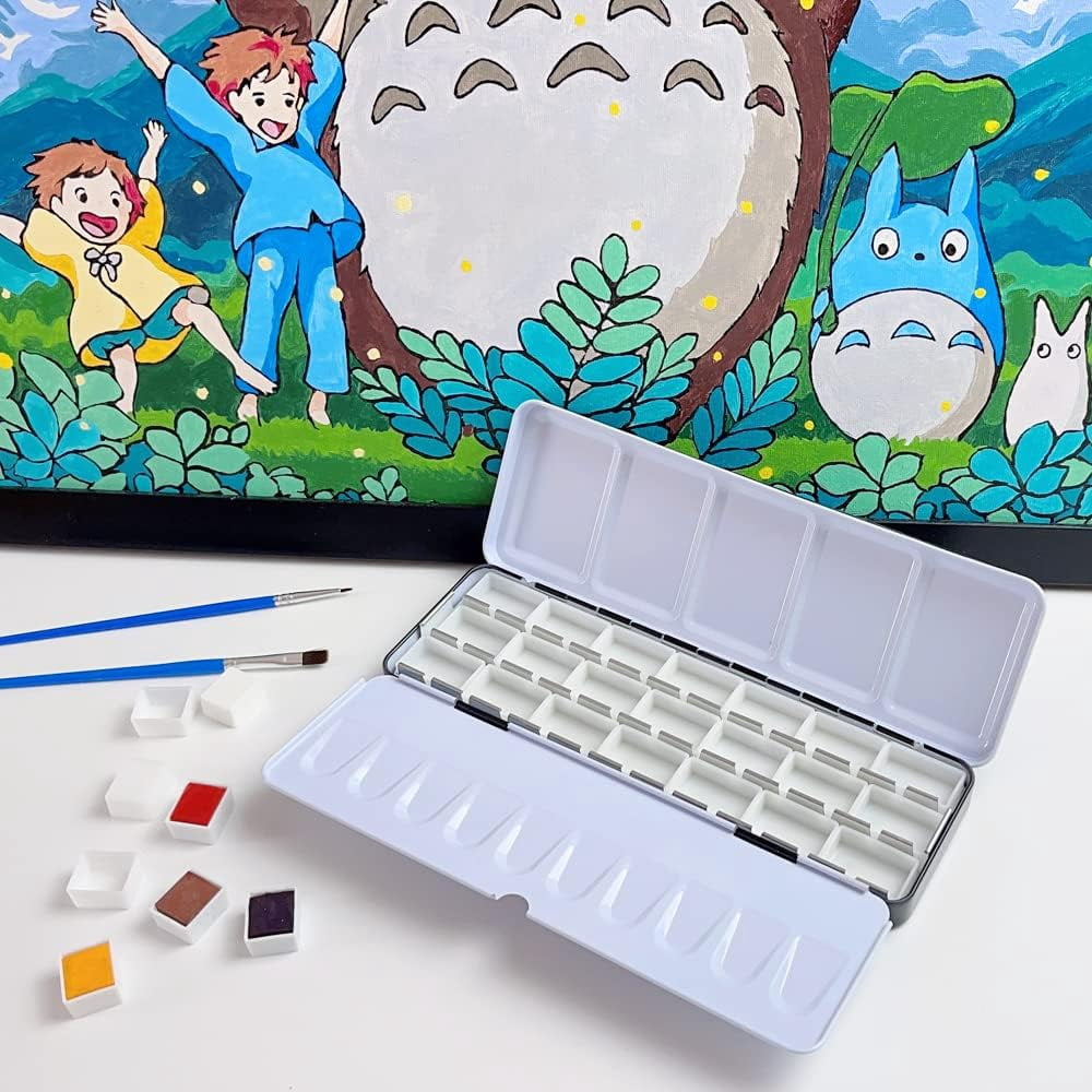 JJEAN-Empty Watercolor Palette Paint Tin with 21Pcs Watercolor Full Pans