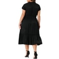 thumbnail image 3 of Agnes Orinda Women's Plus Size Self Tie Flutter Short Cap Sleeve Ruffle Midi Dresses 1X Black, 3 of 6