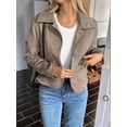 thumbnail image 6 of Women'S Casual Blazer Jacket Notched Lapel Single Breasted Faux Suede Leather Suit Jacket Khaki M, 6 of 8