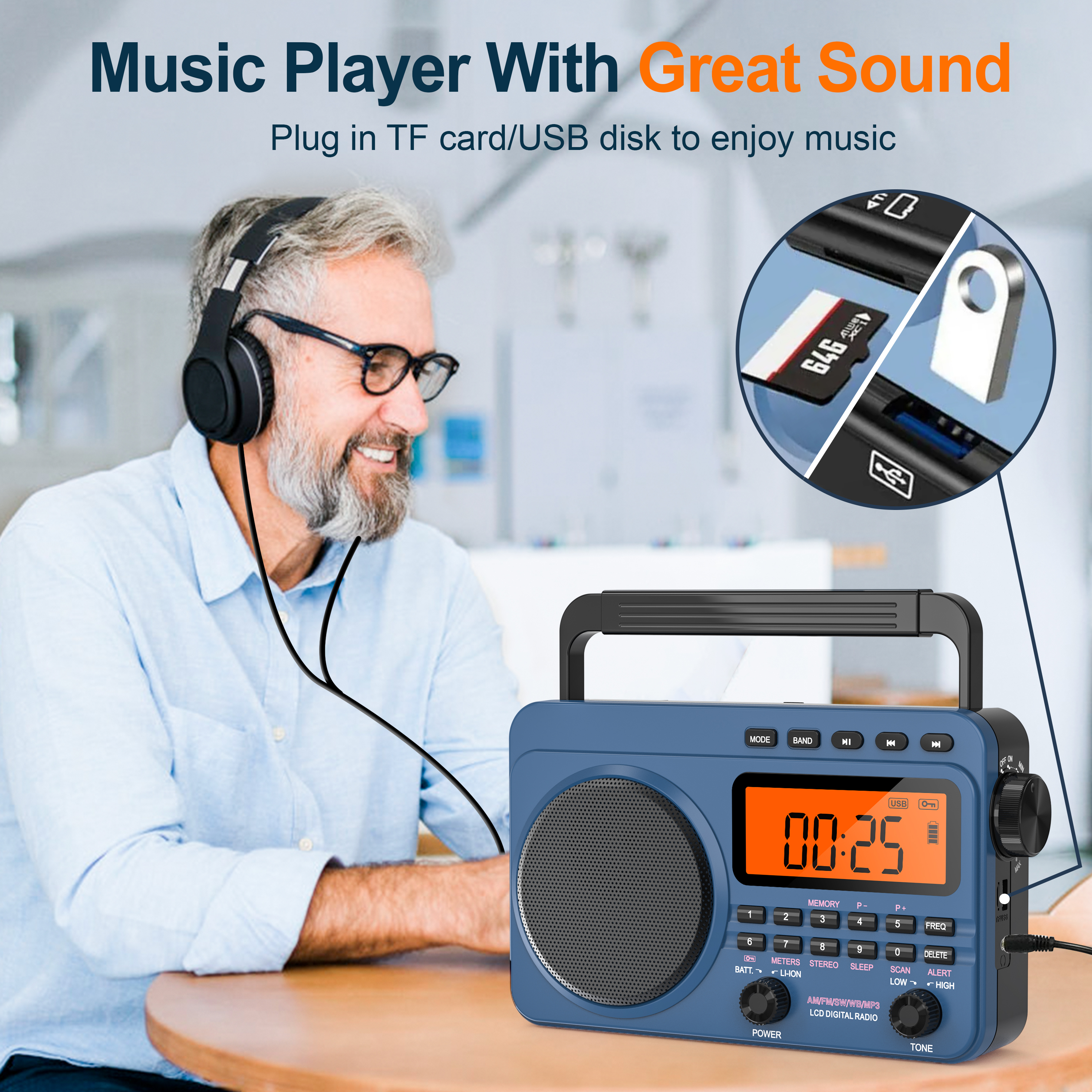 Greadio Portable AM/FM Weather Radio 4000mAh Battery photo 5