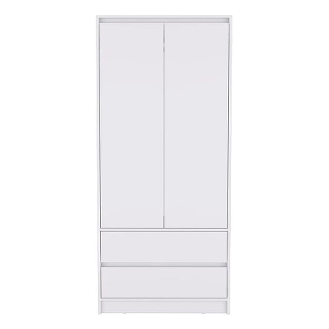 Pemberly Row Contemporary Engineered Wood Armoire with 2-Drawers in White