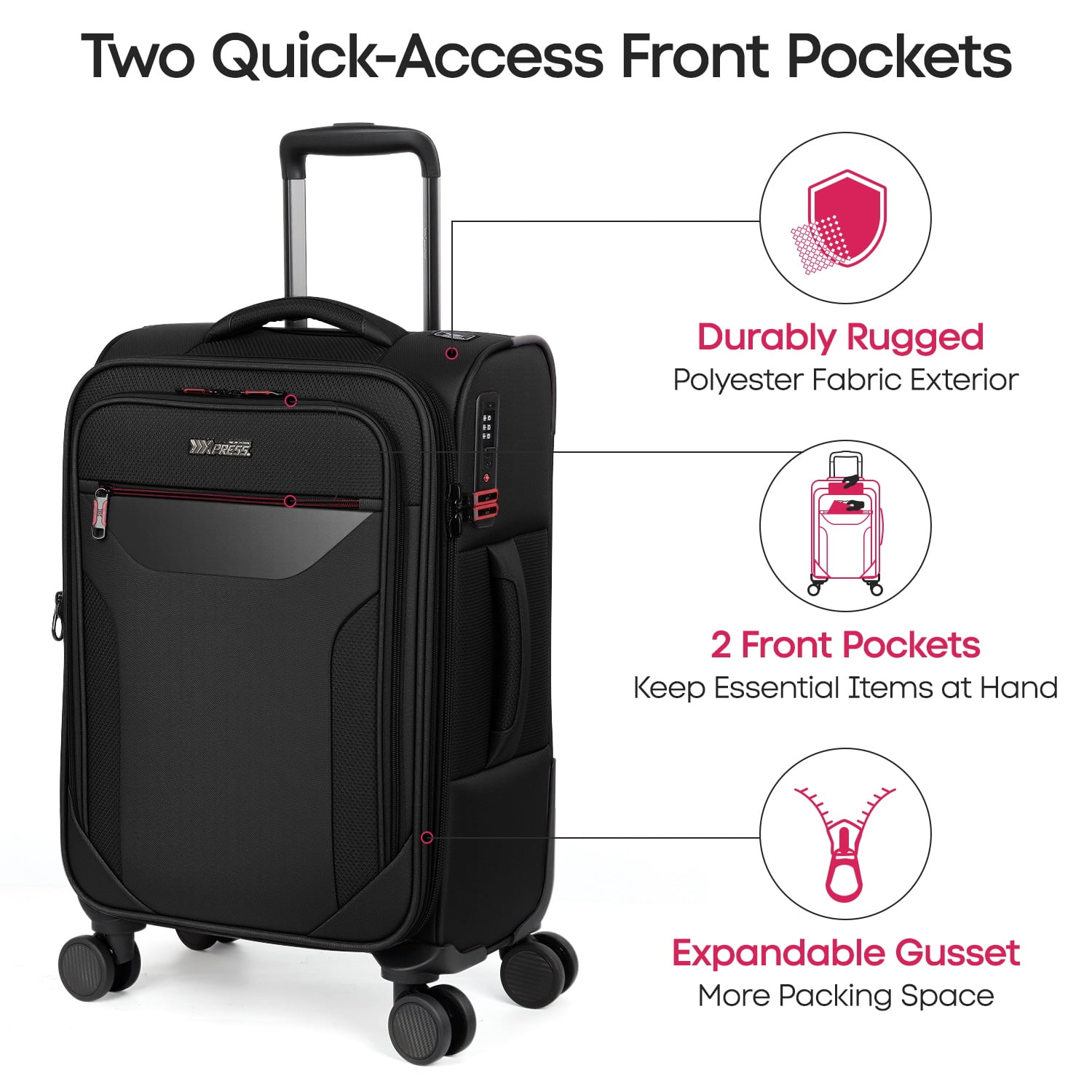 New York Xpress 28" Softside Expandable Checked Luggage, Lightweight Spinner Suitcase with TSA Lock, Black - WD8817