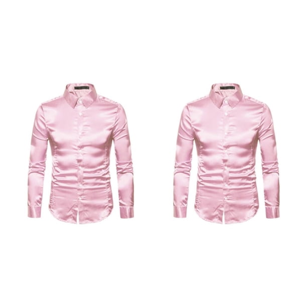 Sonducket Camisa transpirable para hombre Satén con mangas largas - Trabajo Boda o hogar Camisa para hombre Manga larga formal Rosa grande S rosa S 2piezas