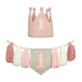 thumbnail image 2 of Banner de silla alta para primer cumpleaños, corona, sombrero, cuerda, 200 cm, accesorio para fotos, borla de cuentas de madera rosa, 2 of 9