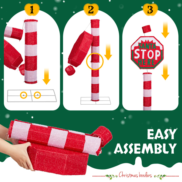 Lighted Christmas Road Sign - 70 White LED Lights, Weather-Resistant Metal/Fabric, Collapsible Design (w/Ground Stakes) - Indoor/Outdoor Holiday Decor