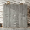 thumbnail image 3 of MODERNLUXE 6 Door Wooden Wardrobe Closet with 3 Drawers,Clothing Storage Cabinet Organizer with Hanging Rod and Shelves,Freestanding Armoire Closet for Bedroom,Gray, 3 of 6