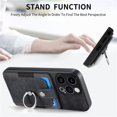 thumbnail image 6 of For iPhone 14 Pro Phone Case Wallet with Card Holder,PU Leather Metal Ring Buckle Holder Kickstand  Women Men Magnetic Cover,Black,For iPhone 14 Pro, 6 of 6
