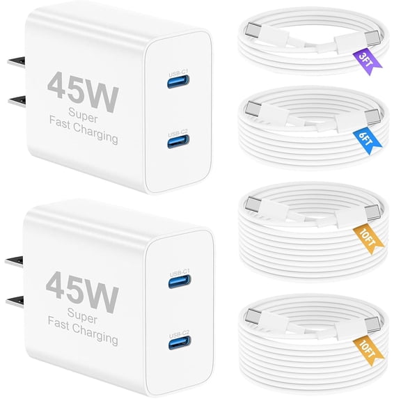 i Phone 17 16 15 Charger Fast Charging, 2 Pack 45W Dual USB C Fast Phone Charger Block with 3/6/10/10FT Type C Cable Cord Compatible with iPhone 17/17 Pro/17 Pro Max/16 Plus/15 Case