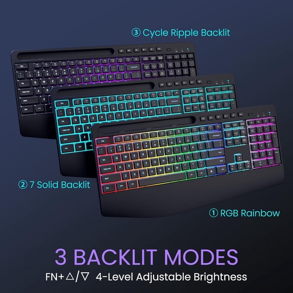 Wireless Keyboard and Mouse Combo- 2.4G Rechargeable Keyboard with Phone Holder, Ergonomic Wrist Rest, 9 RGB Backlit Effects, Silent Keyboard Mouse Set for Windows, Laptop, PC