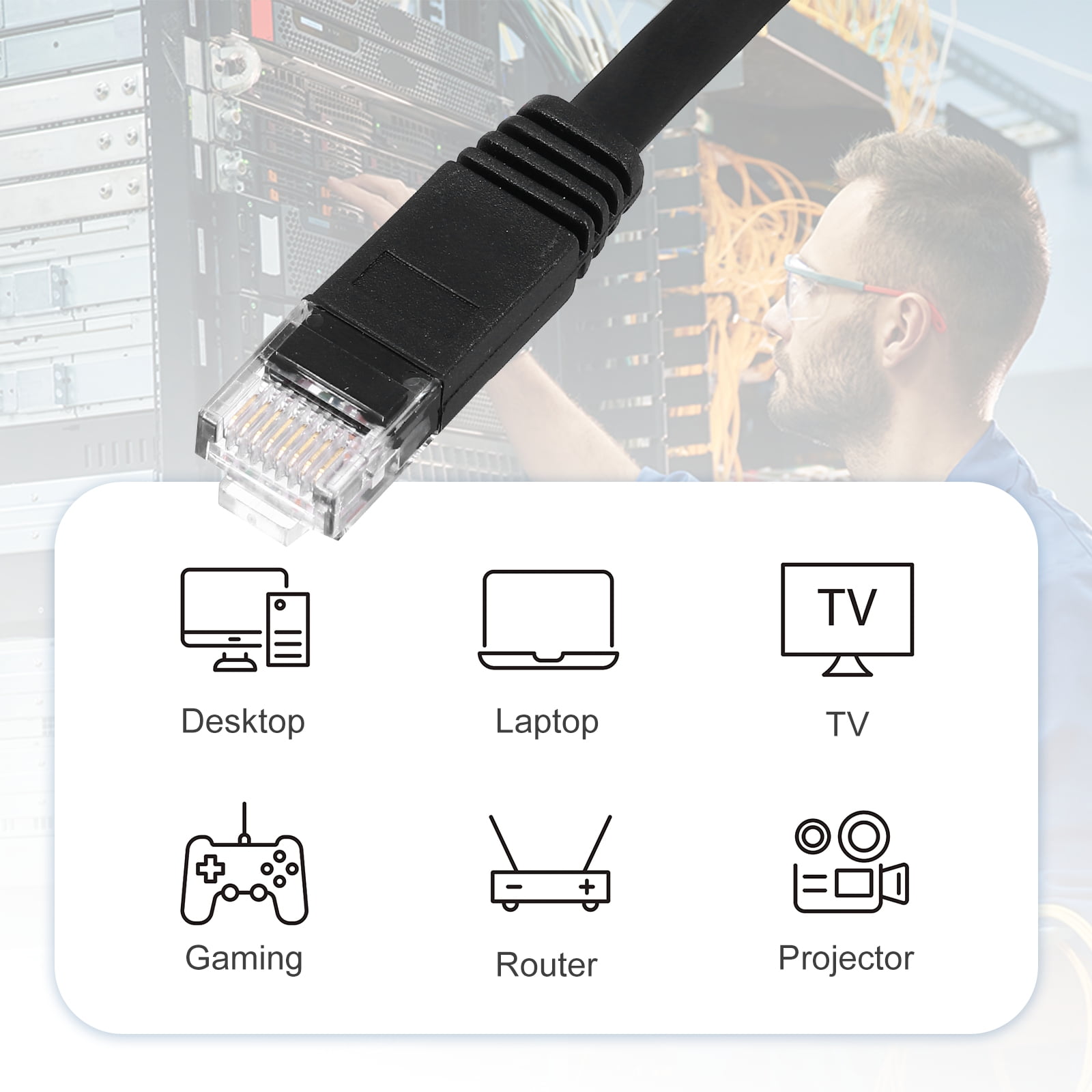 Cat 6 Ethernet Cable 98ft, 32AWG 250MHz Flat High Speed RJ45 Cat6 Internet Network Patch Cord with Clips , Black