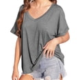 thumbnail image 4 of Summer Short Sleeved Women V-Neck Casual Solid Tee Shirt, 4 of 5