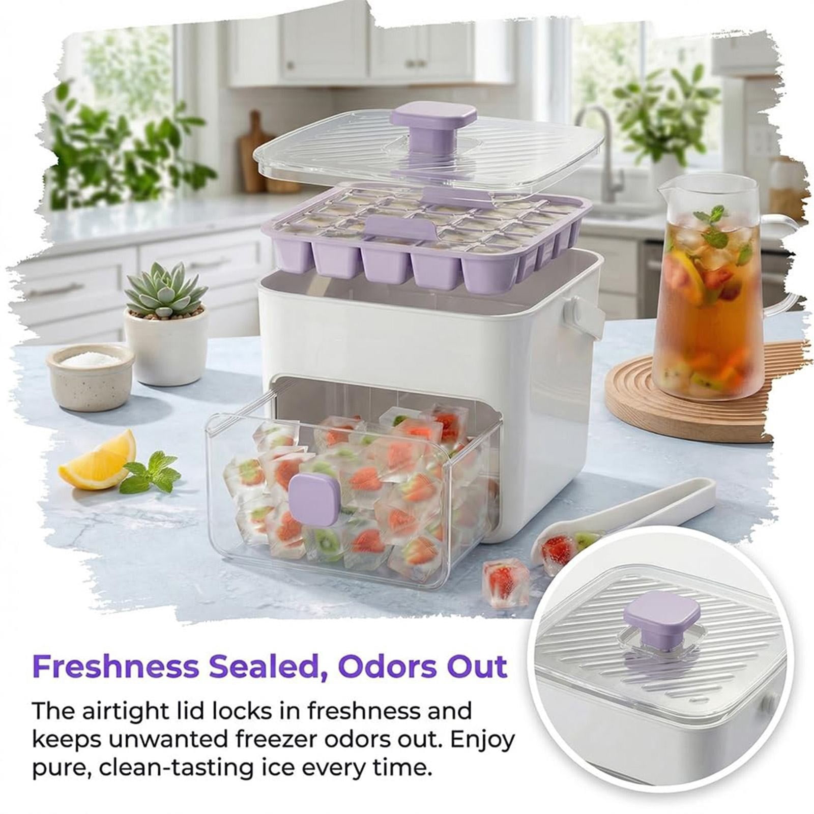 48 Ice Cube Maker with Easy Pres Double-Layer Ice Maker Set with Storage Container Press-Release Lid Silicone Ice Trays Portable Ice Storage System for Home Use 48 Cube Double-Deck Portable