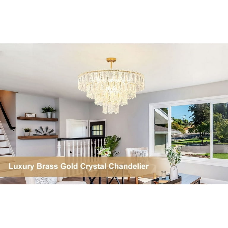 Depuley 9 Light Gold Crystal Chandelier Modern Semi Flush