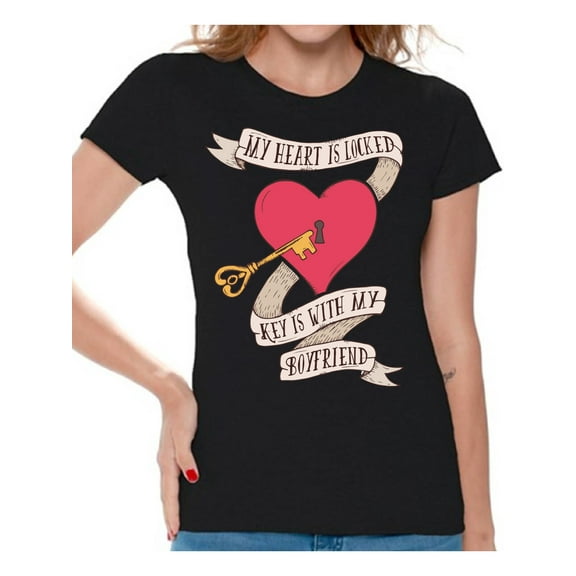 Awkward Styles Valentines T-Shirt My Heart is Locked T Shirts for Women Valentine's Day Gifts