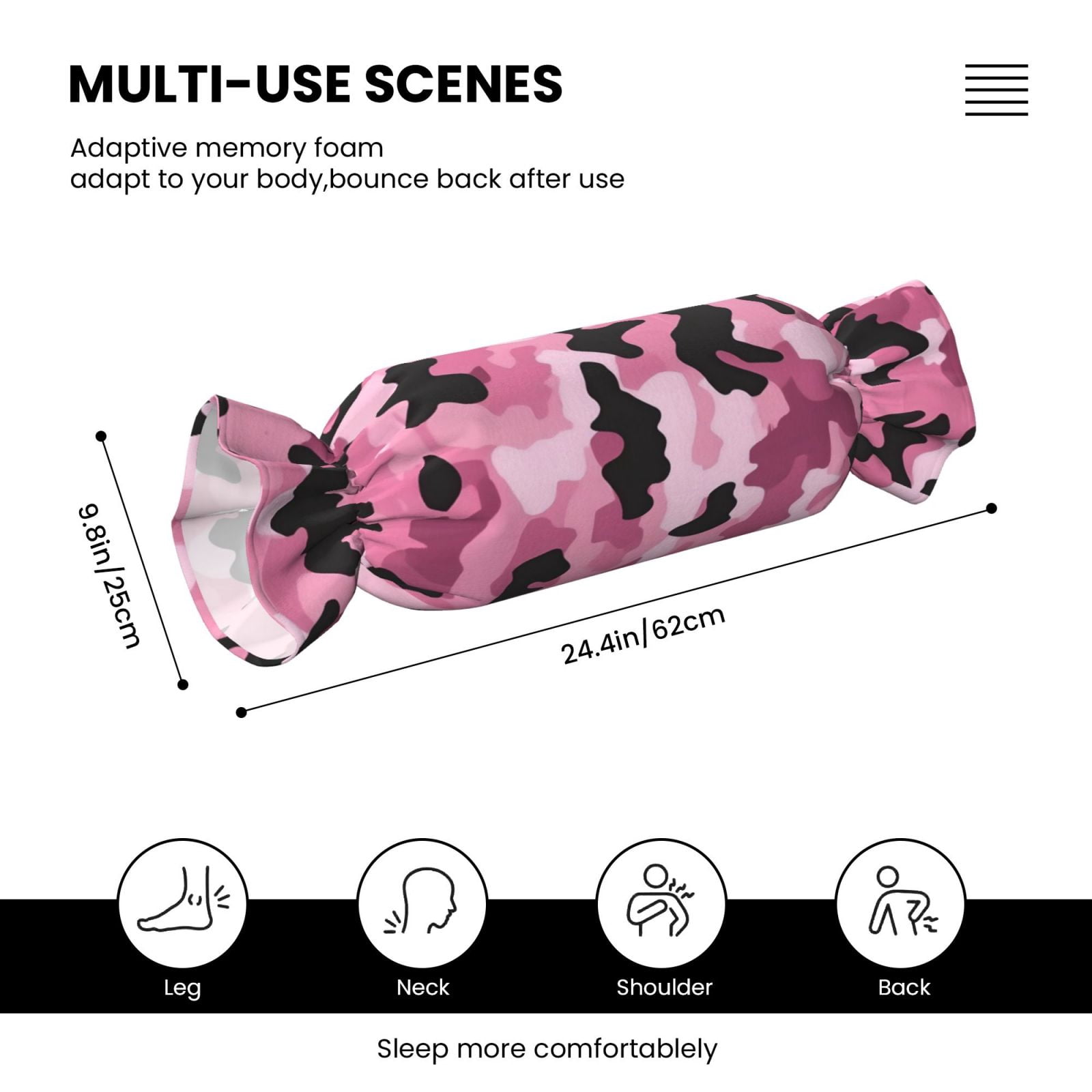 Candy Throw Pillow Travel Cervical Pillow Cylindrical Neck Body Cushion With Insert For Bed Couch Home Decor 9.8x24.4in Texture Military Camouflage Pattern Abstract Pink_2