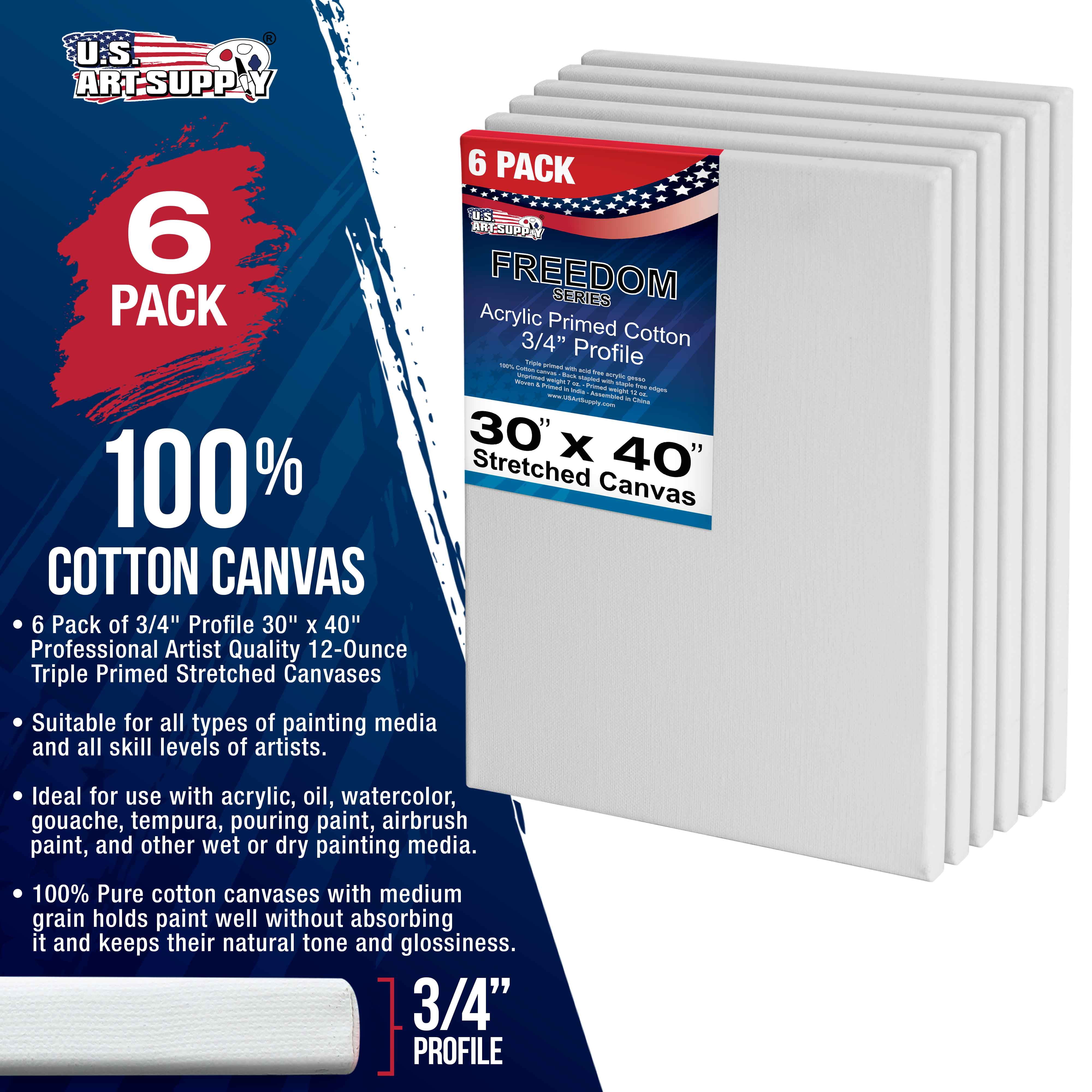 U.S. Art Supply 30 x 40 inch Stretched Canvas 12-Ounce Triple Primed, 6-Pack - Professional Artist Quality White Blank 3/4" Profile, 100% Cotton, Heavy-Weight Gesso - Acrylic Pouring, Oil Painting
