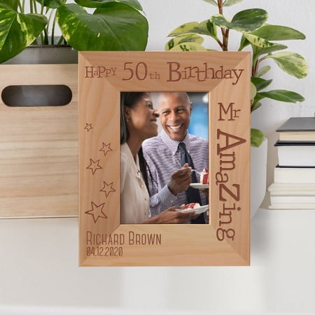 Happy 50th Birthday Mr Amazing Personalized Wooden Frame 3 1/2 x 5 Brown (Vertical)