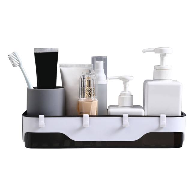 Étagère de Salle de Bain avec Crochets, Caddy de Douche Mural Sans Perçage
