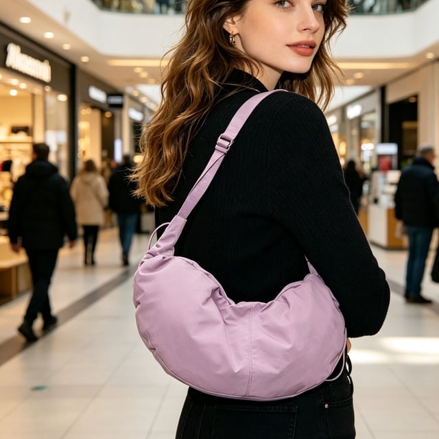 Women's Commute Crossbody Bag Pleated Tassel Crescent Bag Shoulder Bag Nylon Dumpling Bag Large Capacity Crescent Bag