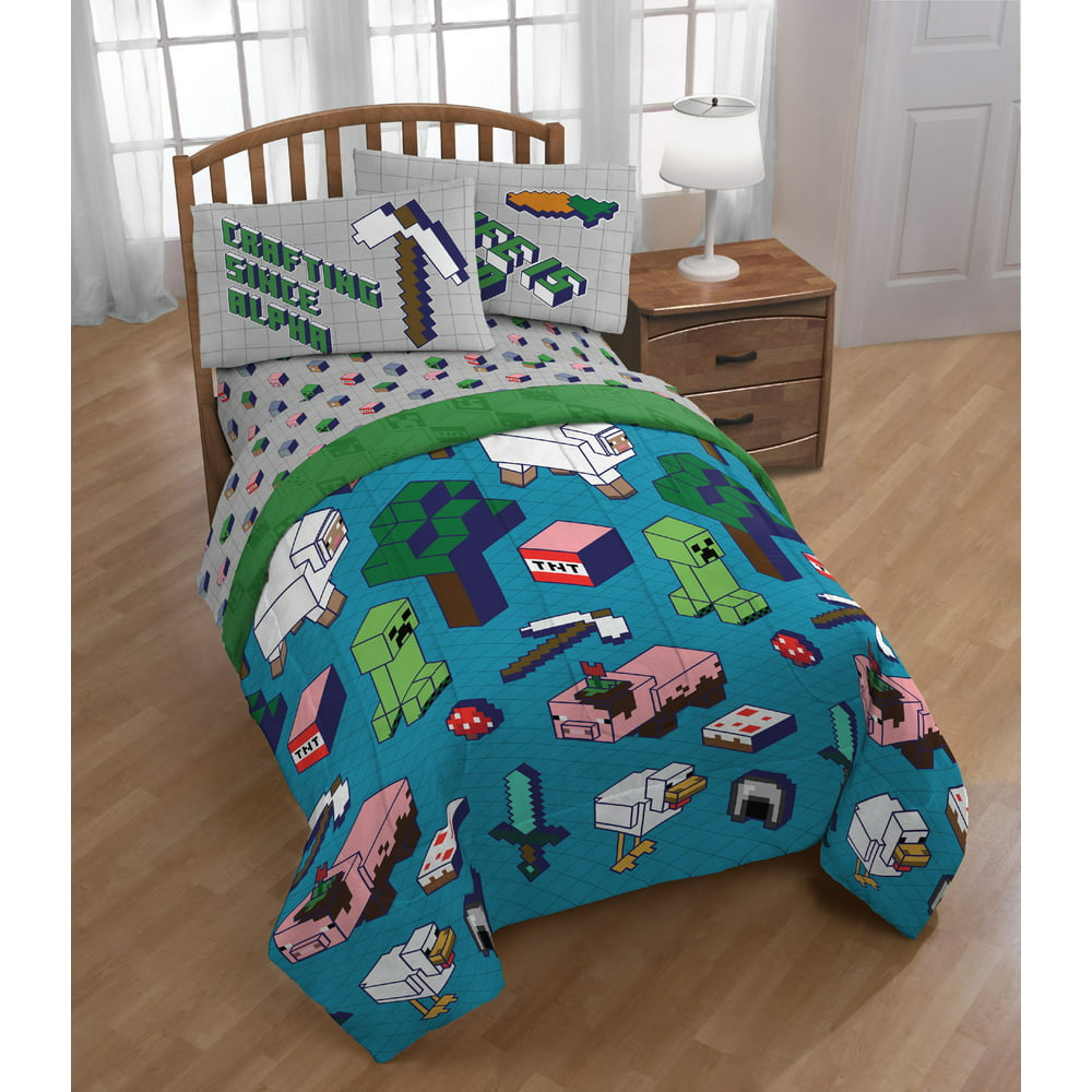 Minecraft Animals Boys Twin Comforter And Sheet Set 4 Piece Bed Set