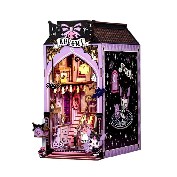Hands Craft Kuromi Spooky House DIY Book Nook Kit – Official Sanrio Miniature Shelf Insert with Touch LED – 283-Piece 3D Puzzle for Adults & Teens – Playf