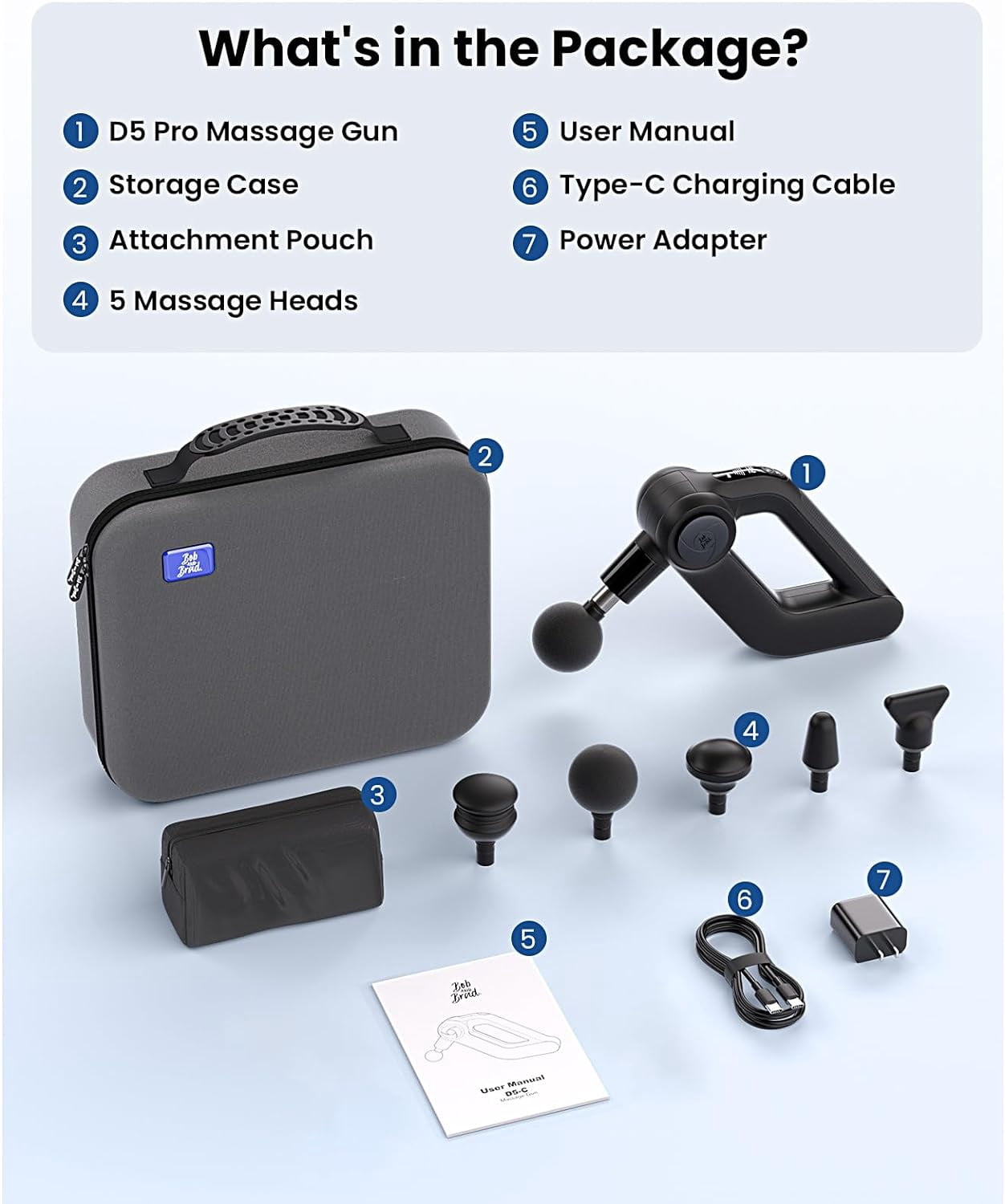 Bob and Brad D5 Pro Massage Gun Percussion Deep Tissue for Athletes Handheld Muscle Massager Pain Relief FSA and HSA Eligible