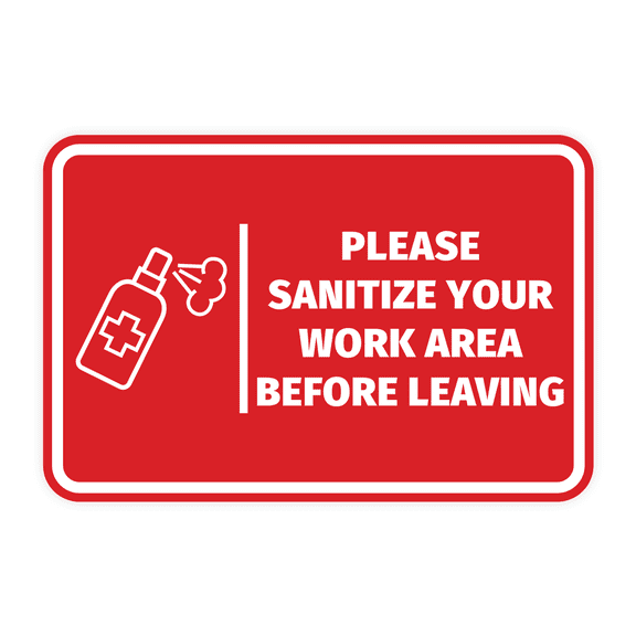 Signs ByLITA Classic Framed Please Sanitize Your Work Area Before Leaving Door or Wall Sign Easy Installation | Health And Safety | Building And Hospitality Sign (Red) - Large