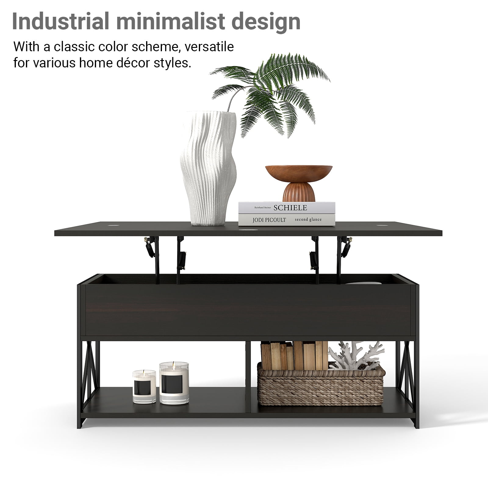 Manora Wood Lift Top Coffee Table with Storage, Rectangle Coffee Table with Hidden Compartments for Living Room